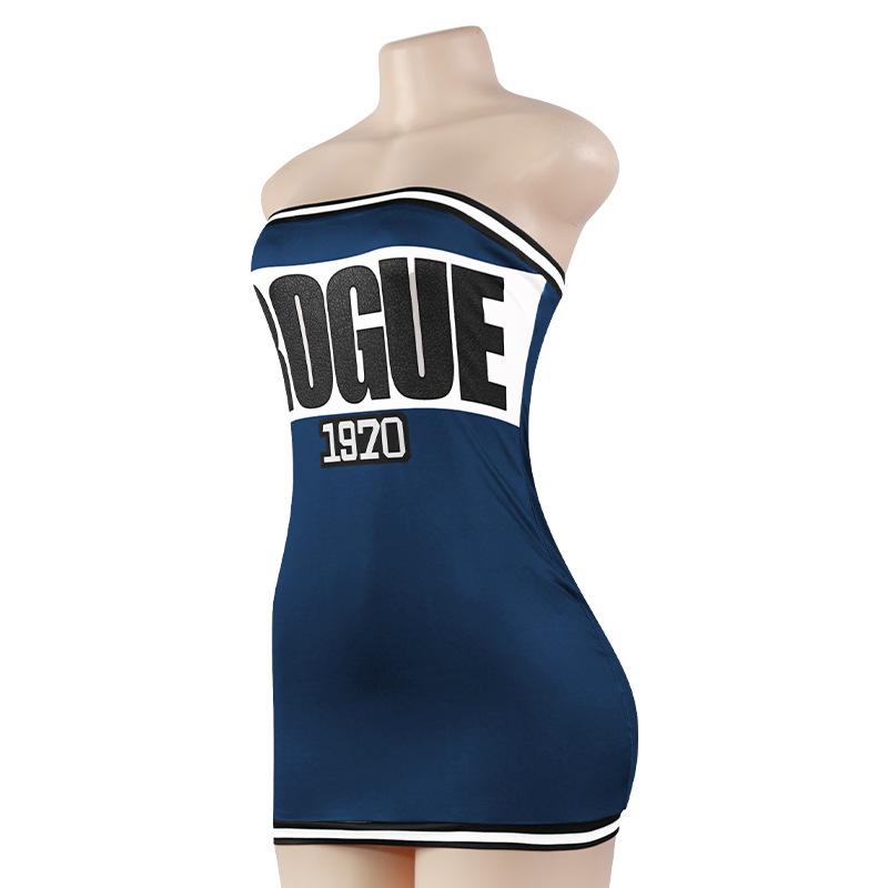 Vestido mini de tubo con contraste, espalda descubierta y estampado de letras 