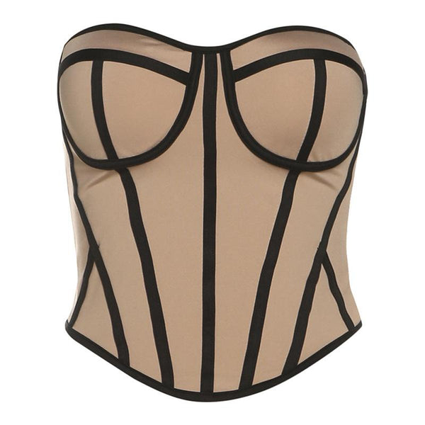 Haut bustier dos nu contrasté à col en cœur 