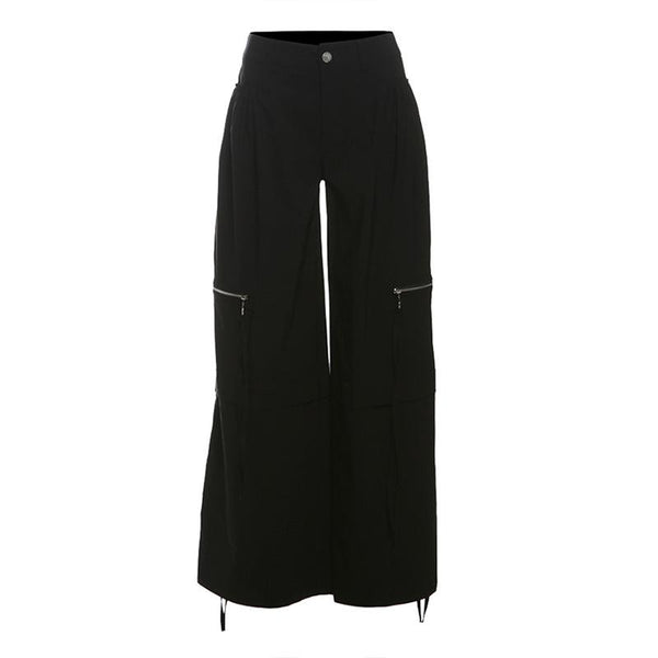 Pantalón recto de tiro alto con botones y cremallera en el bolsillo 