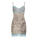 Leopard print v neck lace hem cami mini dress