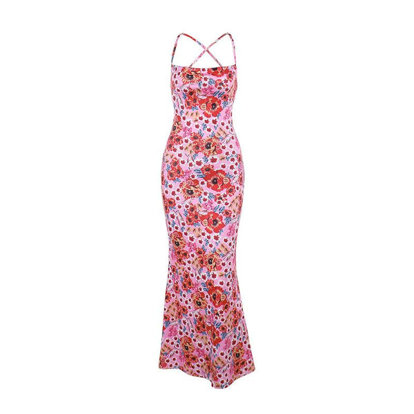 Robe longue à imprimé floral et dos croisé 