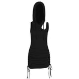 Mini-robe à capuche froncée avec cordon de serrage et ajourée 