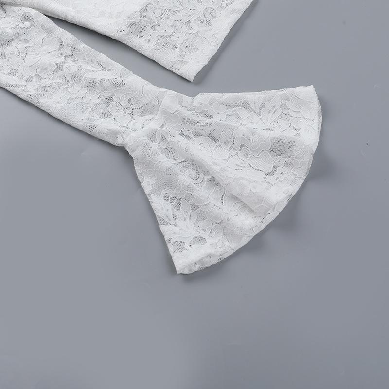 Long flared sleeve v neck lace solid top