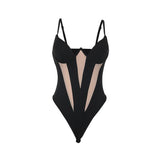 Body camisole dos nu en patchwork de mailles 