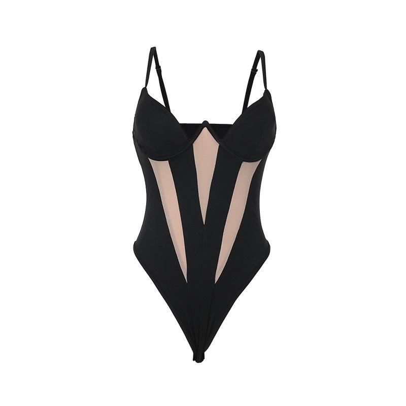 Body camisole dos nu en patchwork de mailles 