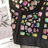 Top camisola acolchado con cuello en V y cuentas con botones 