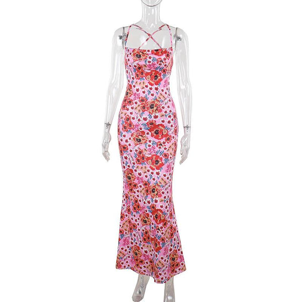 Robe longue à imprimé floral et dos croisé 