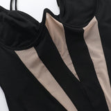 Body camisole dos nu en patchwork de mailles 