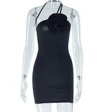 Irregular flower applique backless cami mini dress