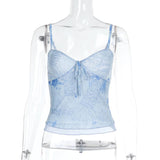 Mesh v neck print backless cami top