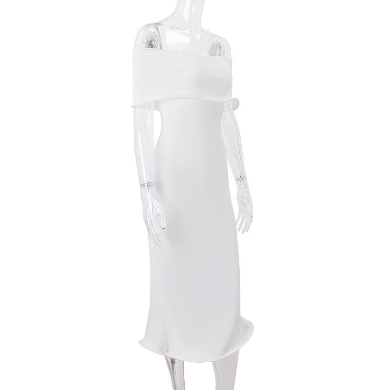 Off shoulder ruffle ribbed solid tube midi dress