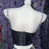 Anneau en O creux en métal chaîne rivet applique dessus en cuir PU 