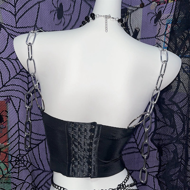 Anneau en O creux en métal chaîne rivet applique dessus en cuir PU 