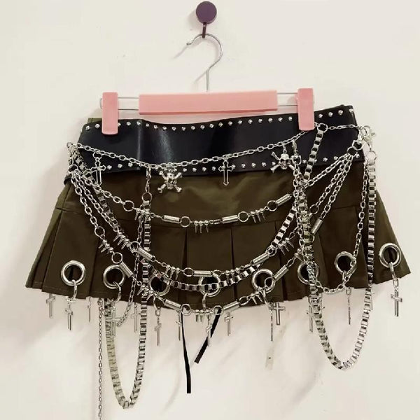 Pleated hollow out cross applique mini skirt