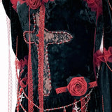 Robe longue à manches longues avec appliques florales et volants en plumes 