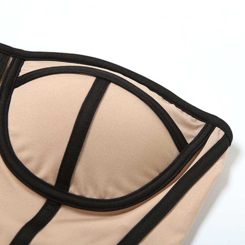 Haut bustier dos nu contrasté à col en cœur 