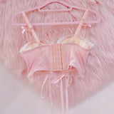 Top camisola con cuello en V, dobladillo de encaje y lazo 