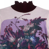 Long sleeve high neck ruffle beaded flower print top