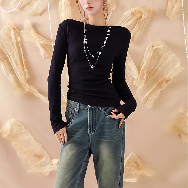 Long sleeve hollow out beaded v neck top