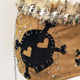 Conjunto de minifalda con estampado de calavera esponjosa y manga larga con cremallera 