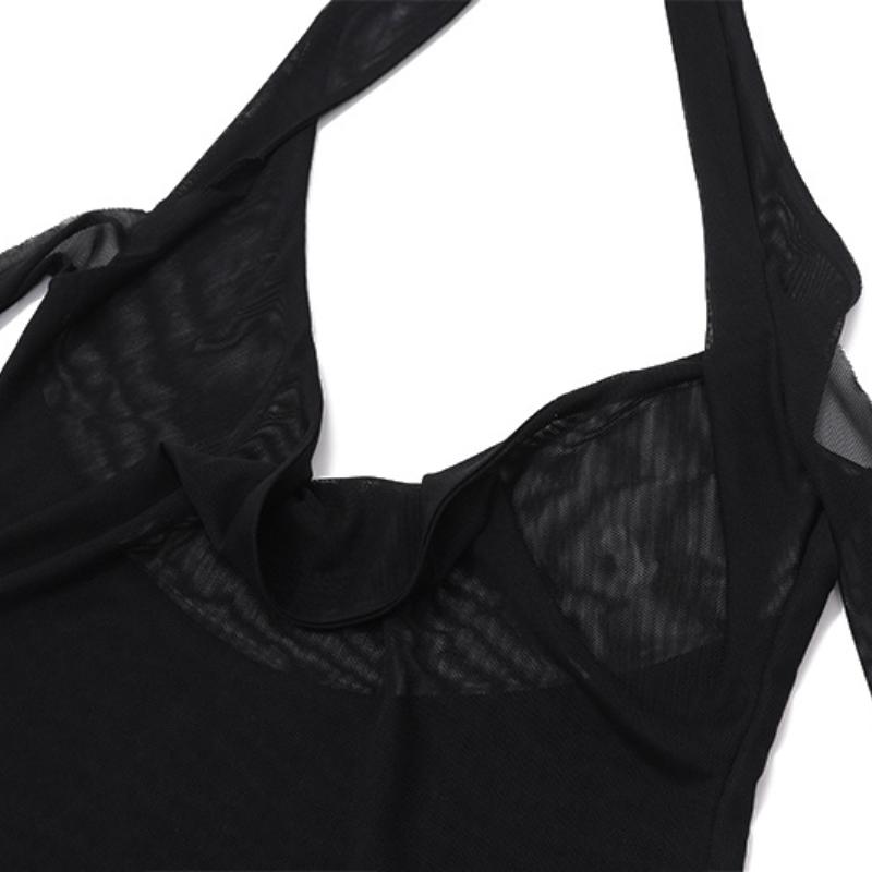 Vestido mini de manga larga con cuello en V, lazo y halter con purpurina 