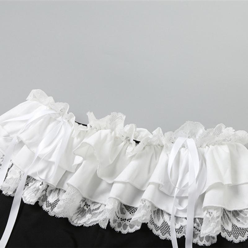 Lace hem ruched bowknot ribbon short pant
