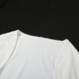 Long sleeve fluffy lace solid 2 piece coat top