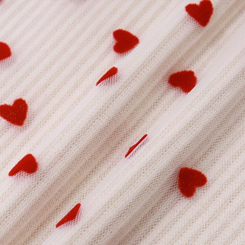 Bowknot applique heart print mesh tube top