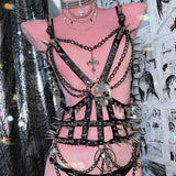 Corsé de cuero PU con aplique de calavera y cadena de metal 