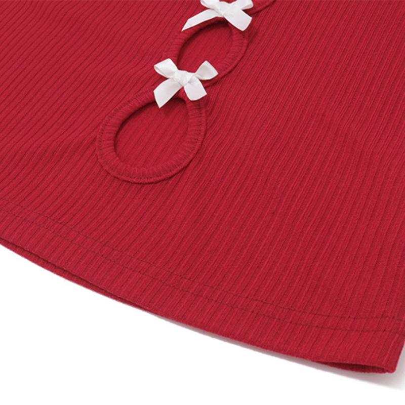 Long sleeve hollow out bowknot off shoulder top