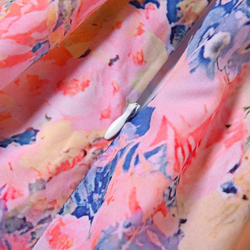 Vestido mini de tirantes finos con cuello en V, estampado y cremallera en el dobladillo de encaje 