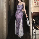 Robe longue camisole à imprimé floral avec ourlet en dentelle fendue 