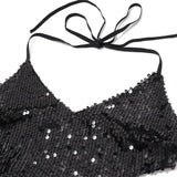 Vestido mini de manga larga con cuello en V, lazo y halter con purpurina 