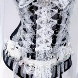 Haut à lacets avec ourlet en dentelle et appliques de crâne, col en V et nœud 
