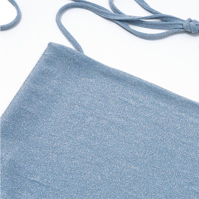 Halter self tie button cowl neck backless top