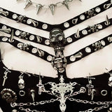 Hollow out metal chain skull applique v neck top