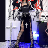 Slit bowknot skull pattern velvet maxi skirt