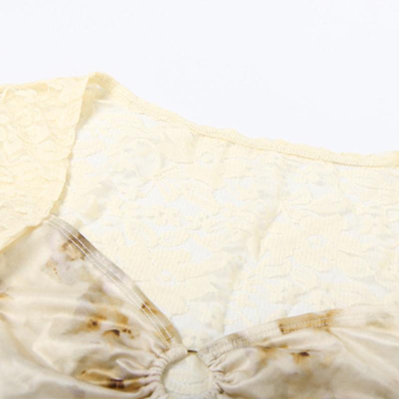 Haut à manches longues en dentelle froncée avec imprimé en O et ajouré 