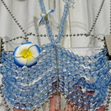 Halter beaded hollow out flower applique cami top