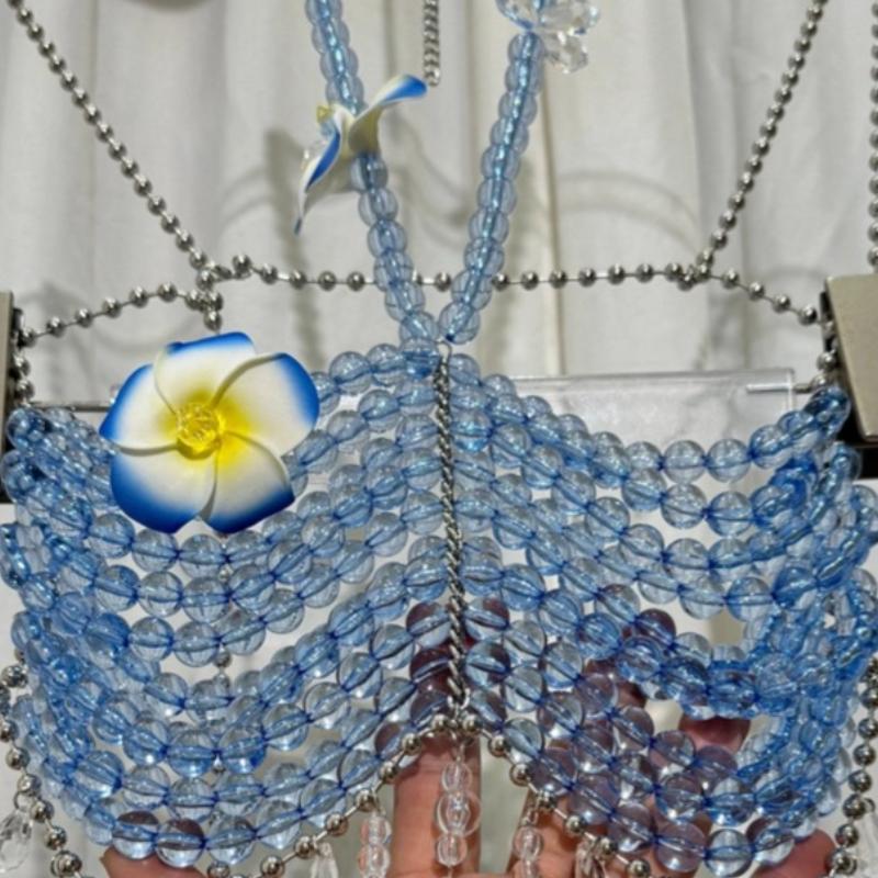 Halter beaded hollow out flower applique cami top