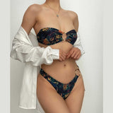 Maillot de bain bikini tube rembourré à imprimé contrasté 