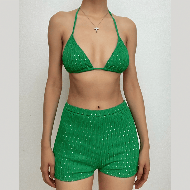 Maillot de bain bikini dos nu texturé uni à nouer soi-même 
