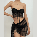 Solid halter mesh self tie ribbon 3 piece swimwear