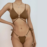 Maillot de bain bikini rembourré à nouer avec anneau en O creux et solide 