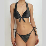 Maillot de bain bikini dos nu texturé à nouer soi-même 