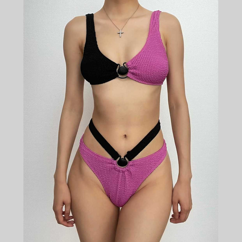 Maillot de bain une pièce rembourré texturé à anneau en O creux 