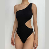 Maillot de bain une pièce texturé à une épaule et ajouré 