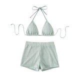 Maillot de bain bikini dos nu texturé uni à nouer soi-même 