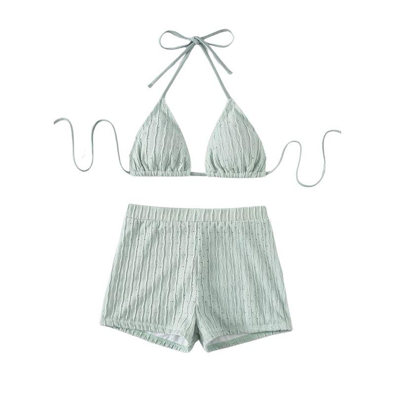 Maillot de bain bikini dos nu texturé uni à nouer soi-même 