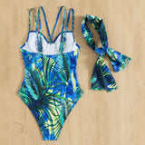 Maillot de bain une pièce rembourré à imprimé contrasté et croisé sur le devant 